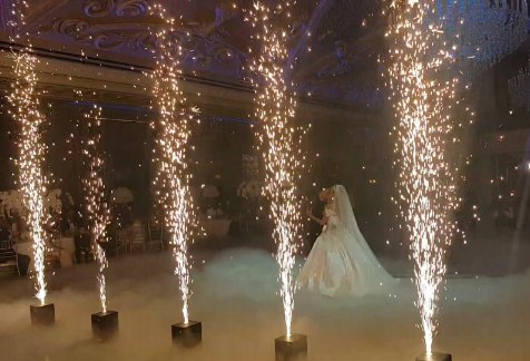 Cold spark fountains on a dance floor