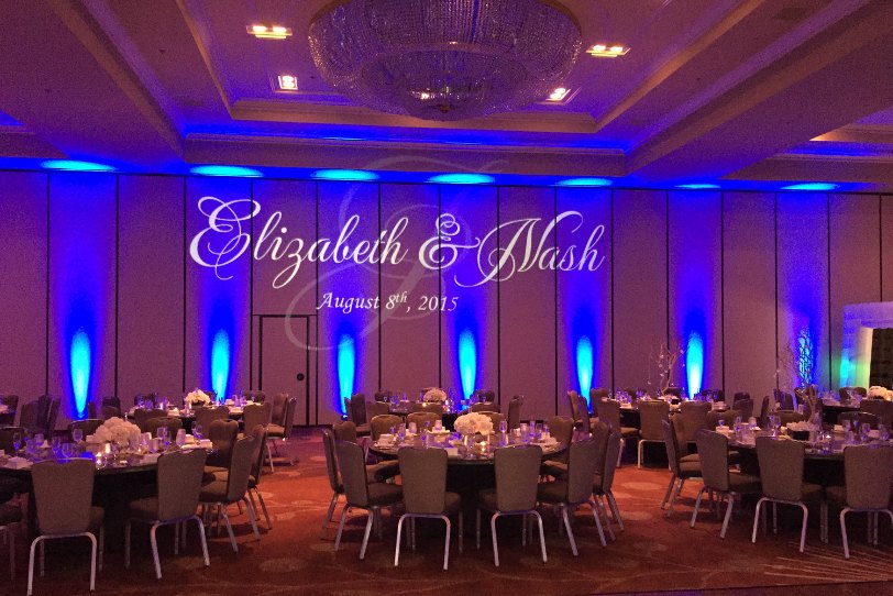 Ballroom washed in blue uplighting